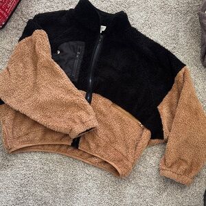 Vici Black and Brown Sherpa Zip-Up Jacket sz small